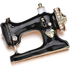 Black Sewing Machine Brooch Pins Enamel Crystal Sewing Machine Lapel Pin Vintage Corsages Scarf Clip for Women Girl Straight Pins