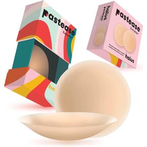 HALOS Nipple Covers - Nude Adhesive Silicone Nipple Pasties - Reusable & Hypoallergenic Seamless Cakes Breast Covers