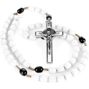 SANCTUM VERITAS Genuine Made in Italy Rosary Necklace Blessed by Pope Francis Saint Benedict Medal Cross perfect for car mirror Rosarios catolicos para hombre Patron of Students Christian Values