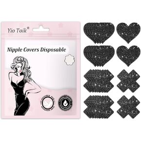 أغطية الحلمات للنساء للاستعمال مرة واحدة لحفلات Raves فطائر اللحم وأغطية الثدي ملصقات 20 قطعة باللون الأسود in Kuwait