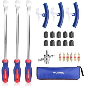 WORKPRO 14.5" Steel Tire Spoons Tool Set, 23-Piece Tire Iron Set with Storage Bag, Tire Removal Tools, Tire Changing Tools, Tire Repair Tools, Tire Levers for Motorcycle, Bicycle, Car and Lawn Mower
