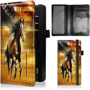 Checkbook Cover for Personal Checkbook for Men & Women Check Book Cover Wallet Cute Pu Leather with Pen Holder Card Slots Elastic Strap with Duplicate Checks American Flag Horse