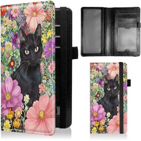 Checkbook Cover for Personal Checkbook for Men & Women Check Book Cover Wallet Cute Pu Leather with Pen Holder Card Slots Elastic Strap with Duplicate Checks Three Cats On The Bookshelf