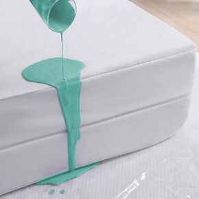 Waterproof Queen Mattress Protector Zippered, Fits 10-13 Inches Depth, All Sides Water Proof Mattress Cover with Zip, Terry Top Boxspring Encasement