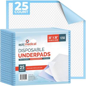 Disposable Bed Pads Disposable Adult 36" x 36" Blue Chucks Pads Disposable Adult for Elderly Seniors, Incontinence Bed Pads with Wetting Support, Soft and Absorbent, Leak Proof (36" x 36" Pack of 50)