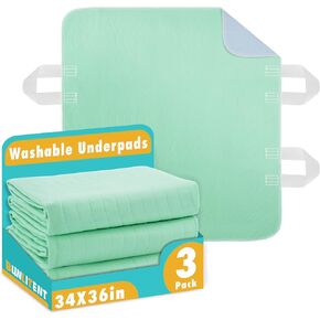 Incontinence Washable Bed Pads with 8 Sturdy Handles, 34"×52",3 Pack, Positioning Bed Pads for Elderly, Bedridden, Disabled, Transferring,Mattress Protection, Reusable Underpads
