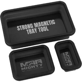 Collapsible Magnetic Tray Set of 3 Sizes – Foldable Silicone Tool Tray Organizer for Screws, Bolts, Nuts, Washers, Pins, & Small Metal Parts with Durable Magnetic Base (Black)