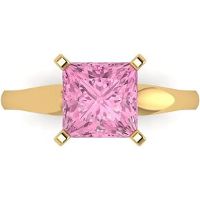 Clara Pucci 2.45ct Princess Cut Solitaire Pink Simulated Diamond Wedding Bridal Designer Anniversary Engagement Ring Real 14k Yellow Gold