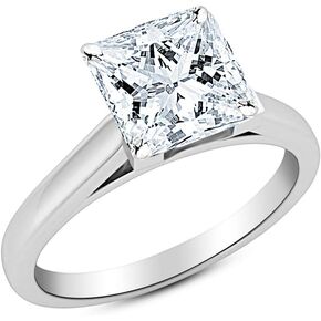 Platinum 1-5 Carat Lab Grown Solitaire Princess Cut Cathedral IGI Certified Diamond Engagement Ring (D-E Color VS1-VS2)