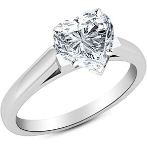 18K White Gold 1-5 Carat Lab Grown Solitaire Heart Cut Cathedral IGI Certified Diamond Engagement Ring (H-I Color VS2-SI1)