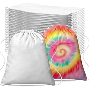 50 Pcs Tie Dye Cotton Drawstring Bags, Draw String Backpack Items to Tie Dye, White Bags Stuff to Tye Dye, Things to Tie Dye Kit Blanks, Gift Pouches for DIY Birthday Party Favors Gym