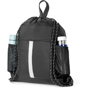 OTraki Gym Bag for Men Women Drawstring bags Backpack Water Resistant Large Nylon Sports Bag with 2 Pcs Bottle Pockets Gym Backpack Sport Bag for for Beach Swimming Camp Yoga Travel Black