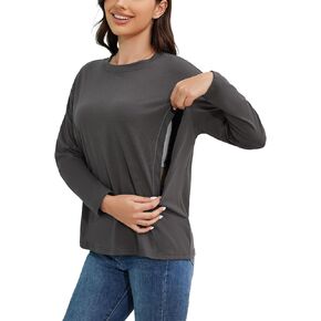 Ecavus Women’s Zip Maternity Nursing Tops for Breastfeeding Long Sleeves Casual Nursing Shirts Pregnancy Mama Clothes