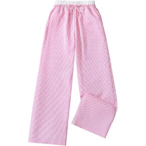 MakeMeChic Girl's Striped Pants Bow Knot Elastic Waist Straight Leg Bottoms
