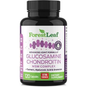 ForestLeaf - Glucosamine & Chondroitin with MSM Complex, Turmeric, Hyaluronic Acid and Bromelain - 120 Capsules - Advanced Triple Strength Joint Support, Muscle & Cartilage Dietary Supplement