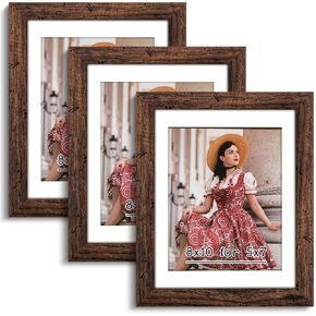 24x32 Picture Frame Dark Brown, 3Pack, Walnut Picture Frame 24x32 Frame Matted to 20x28, Woodgrain Vintage 24 x 32 Frame Set for Photo Portrait Puzzle Gift, Gallery Frame for Artwork Wall Display