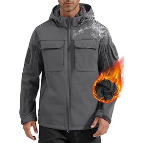 FREE SOLDIER Men's Waterproof Softshell Jacket Thick Fleece Lined Outdoor Jacket Tactical Military Hoodie Windbreaker