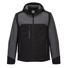 Portwest KX362 Men's Waterproof Softshell Jacket - KX3 Workwear Windproof Hooded Jacket Black/Grey, X-Large