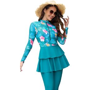 Women Modest Muslim Swimwear Sport Long Sleeves Swimsuit 3pcs Burkini Bra Pad