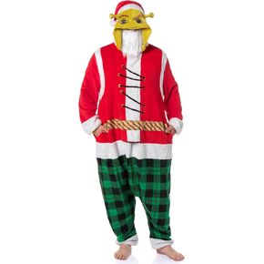 INTIMO Shrek The Halls Ogre Christmas Santa Adult Unisex Pajamas Fleece Hooded Holiday Kigurumi Union Suit