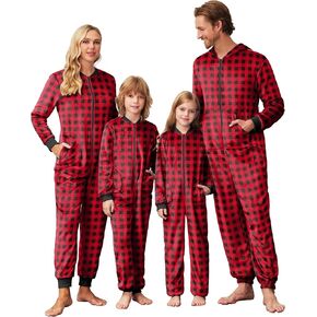 Ekouaer Christmas Matching Pajamas Onesie for Family Fleece Onesie Sleepwear Zipper Jumpsuit with Pockets