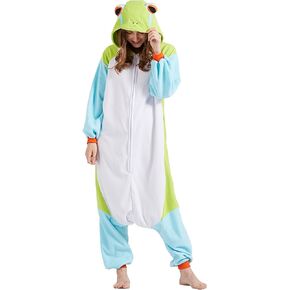 DELEY Unisex Frog Costume Adult Onesie, One Piece Pajamas, Halloween Cosplay Costumes Homewear Jumpsuit