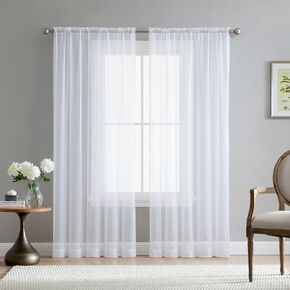 HLC.ME White Sheer Curtains 84 Inches Long 2 Panels - Voile Window Treatment Rod Pocket Curtain Panels for Kitchen, Bedroom and Living Room (54 x 84 inches Long, Set of 2)