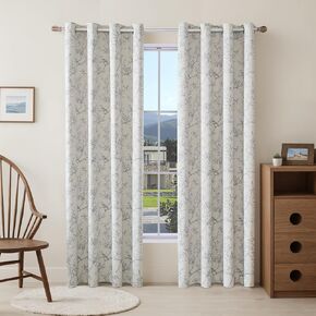 Birds Blackout Curtains Grommet, Ink-wash Plant Painting Window Drapes with Black Liner for Livingroom Bedroom, Set of 2 Panels, 52x84 Inch