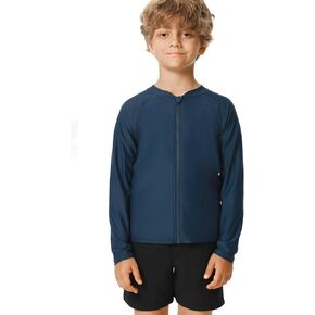 HODOSPORTS Boys UPF 50+ Rash Guard Swim Shirts with Zipper Long Sleeve Quick Dry UV Protection Sun T-Shirts
