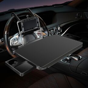 2-in-1 Car Desk, Car Tray for Eating in The Car, Foldable and Easy to Carry Steering Wheel Tray (Black)
