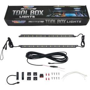 LEDGlow 2pc White Truck Tool Box LED Lighting Kit for Work & Utility Trucks - Universal - 12" Tubes Install to Lid & Shine Down on Tools - Includes Magnetic Power Switch for Auto On/Off