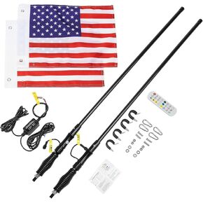 KEMIMOTO 2pc 4ft LED Whip Lights with Spring Base for UTV, LED Whips for SXS ATV Boat Offroad, RF Remote Control Waterproof LED Light Whip Compatible with Polaris RZR Can-Am Maverick X3 Sportsman
