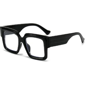 Oversized Square Glasses for Women Men Chunky Frame Blue Light Lens Non Prescription Eyeglasses