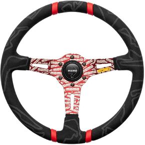 MOMO Motorsport Ultra Street Steering Wheel Black Alcantara Grip, Red Anodized w/Logo Spoke, Double Red Stripe Center, 350mm - ULT35BK0RD