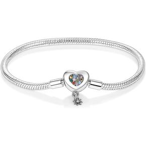 KUNSIR 925 Sterling Silver Palm Clasp Snake Chain Bracelet Basic Charm Bracelets Fit Any PDL Charm, with for Teen Women