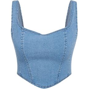 SHENHE Girl's Square Neck Denim Tank Top Zip Up Asymmetrical Cute Jean Crop Top Tanks