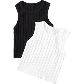 SHENHE Girl's 2 Piece Sleeveless Ribbed Knit Crewneck Cropped Vest Tank Crop Tops