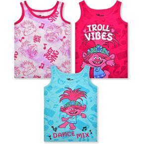 UNIVERSAL Trolls Poppy Girls 3 Pack Tank Tops for Toddlers and Big Kids – Pink/Blue