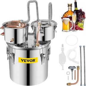VEVOR Alcohol Still 13GAL/50L, Alcohol Distiller with Thumper Keg, Distillery Kit for Alcohol with Copper Tube & Build-in Thermometer & Water Pump