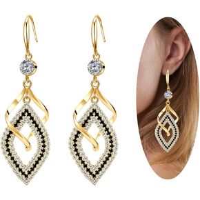 Dangle Earrings for Women, 925 Sterling Silver Handmade Linear Swirl Wire Bohemian Boho 14K Gold Diamonds Earrings Hypoallergenic Earrings Fashion Jewelry Gifts for women (Rose Gold) in Kuwait