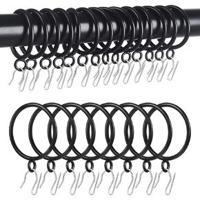 44 Pack Curtain Rings with Eyelets, 1.75 Inch Inner Diameter, Heavy Duty Rustproof Metal Drapery Rings with Pinch Pleat Curtain Hooks, Decorative Clips Rings Fits Up to 1.5" Rods, Black