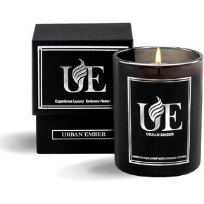 Amber Wood Scented Candle | 8oz Soy Wax and Essential Oils Candle for Home Scented | Aromatherapy Candle with 55 Hour Burn Time | Christmas Scented Candle Gifts | Black Jar
