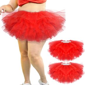 Shihanee 2 Pack 5 Layers Plus Size Tutu Skirt Women Adult Classic Elastic Christmas Tutu Tulle Skirt Short Lady 80's Dance