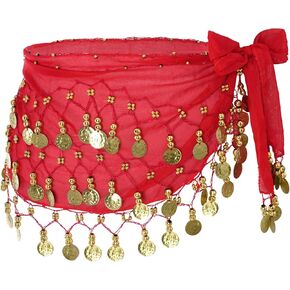 Women Belly Dance Hip Scarf with Sequins Coins, Belly Dancing Skirts Wrap for Bellydance Halloween Performance Costume