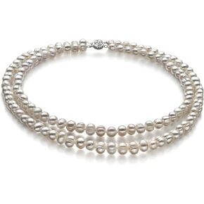 Julienne White 6-7mm Double Strand A Quality Freshwater 925 Sterling Silver Cultured Pearl Necklace