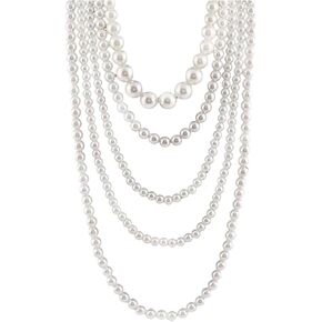 Pearl Necklace for Women Multi Long Strand Layered Pearl Necklaces Chunky Large White Faux Pearls Costume Jewelry Vintage Multistrand Necklace Stacked Strands for Women Flapper 1920s Style