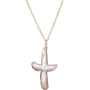 Pearl Cross Necklace for Women Gold Pearl Necklace with Box Chunky Gold Cross Necklace Shell Necklace Dainty Cross Necklace for Women Single Pearl Necklace with Cross for Christian