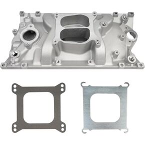 Intake Manifold Dual Plane Carbureted Cast Aluminum Compatible with Chevy Small Block 1996-2002 Vortec 5.0 305/5.7 350 SBC with Spread or Square Bore Carbs