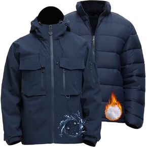 Men's 3 in 1 Waterproof Winter Jackets Ski Warm Snow Rain Coat Puffer Liner Hood Windbreaker
