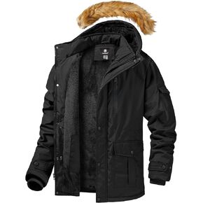 CHEXPEL Mens Winter Jacket Puffy Parka Jacket Water Repellent Windproof Long Winter Coat Thicken Fleece Lined Men Jacket